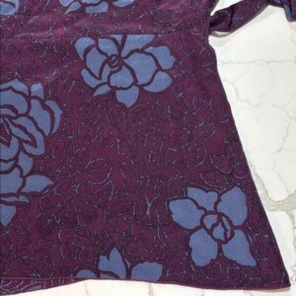 Black Halo | Silk Tunic Style Women’s Purple Floral Print Wrap Blouse Top Size M - Picture 12 of 16